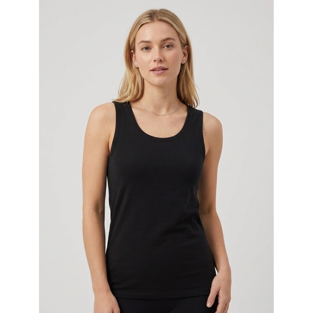 Pact Women Black Organic Cotton Stretch Scoop Neck Tank Top Size L Sustainable